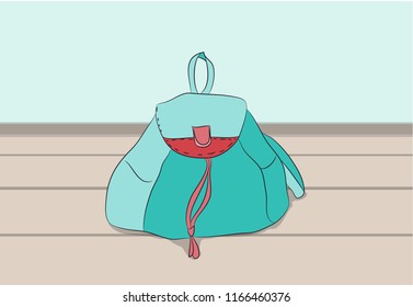 backpack hanging on hook on wall, vector