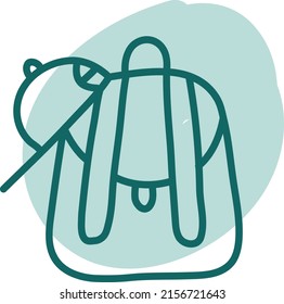 Backpack with hat, illustration, vector on a white background.