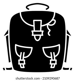 Backpack, hiking bag. Classic shape, compartments with a clasp.Backpack of a tourist, traveler, sportsman. Vector icon, glyph, silhouette, isolated