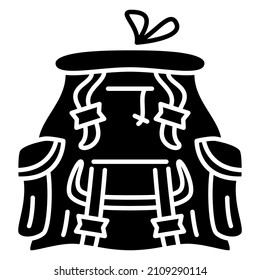 Backpack, hiking bag. Drawstring at the top, buckles with buckles. Backpack of a tourist, traveler, sportsman. Vector icon, glyph, silhouette, isolated