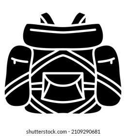 Backpack, hiking bag. Roomy model with large side compartments on the outside. Backpack of a tourist, traveler, sportsman. Vector icon, glyph, silhouette, isolated