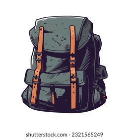 Backpack for hiking with equipment over white