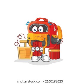 Rucksack mit dynamischem Charakter. Cartoon-Maskottvektor