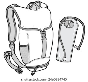 backpack with hydration pack flat sketch vector illustration technical cad drawing template