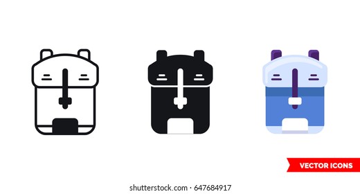 Backpack icon of 3 types: color, black and white, outline. Isolated vector sign symbol.