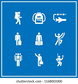 backpack icon. 9 backpack vector set. climber, adventure, tourist and school bag icons for web and design about backpack theme