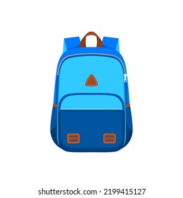 Backpack icon, bag or travel back pack, rucksack and schoolbag, vector isolated flat. Blue casual backpack or school bag of textile and leather handle straps for sport, camping, hiking and trekking