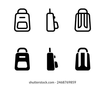 Backpack icon. Baggage symbol. Schoolbag vector illustration isolated. Front, side and rear view.