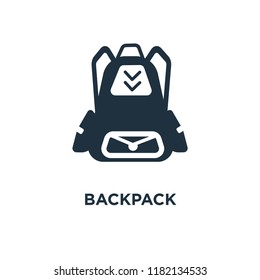 Backpack icon. Black filled vector illustration. Backpack symbol on white background. Can be used in web and mobile.