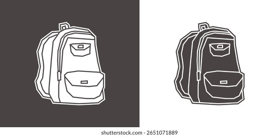 Ícone de mochila em estilo de recorte preto preenchido e branco preenchido