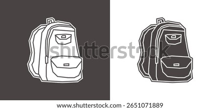 Backpack Icon in Black Filled and White Filled Cutout Style