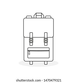 Backpack icon. Black outline back pack for school, travel, tourism and sport. Vector illustration, flat design