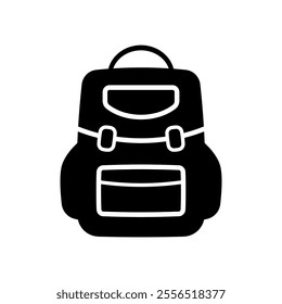 Backpack icon. Black silhouette. Front back view. Vector simple flat graphic illustration. Isolated object on white background. Isolate.