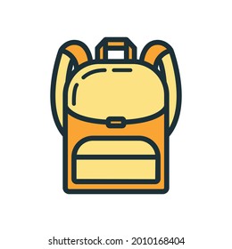 Backpack icon educational institution process, back to school color outline flat vector illustration, isolated on white. Concept supplies symbol, community college.