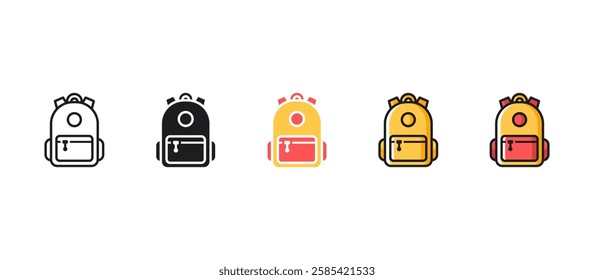 Backpack icon in flat vector style, perfect for back to school, students, travel, education, and supplies. Ideal for digital designs, school materials, and learning themes.