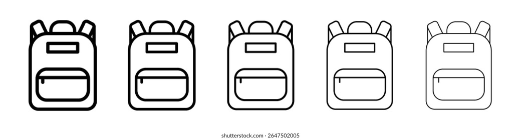 Backpack icon graphic set. trendy stroke line style