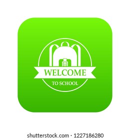 Backpack icon green vector isolated on white background