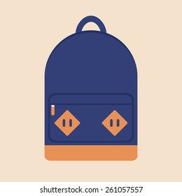 Backpack. Backpack icon. Isolated backpack icon on background. Travel backpack. School backpack. Blue backpack. Sport bag. Flat style vector illustration. 