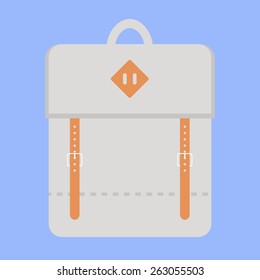 Backpack. Backpack icon. Isolated backpack icon on background. Travel backpack. School backpack. Grey backpack. Sport bag. Flat style vector illustration. 