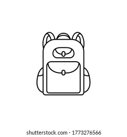 Das Rucksack-Symbol ist einzeln auf weißem Hintergrund. Rucksack oder Reisen in der Schule, Wandern, Camping.