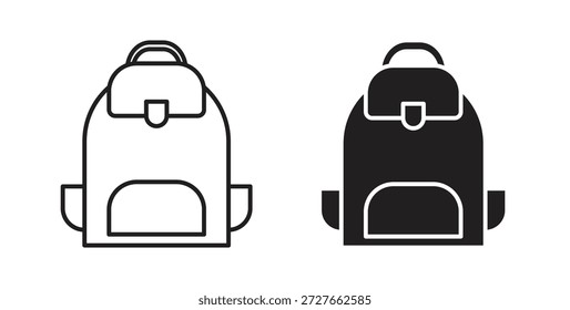 Backpack icon with line and silhouette versions.