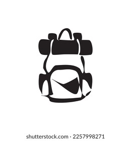 Backpack icon. Line style vector illustration White and black silhouette of a backpack. Travel backpack. Go Hiking, camping. A backpack and a mouse pad. Linear drawing.