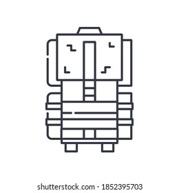 Rucksack-Symbol, lineare einzelne Illustration, dünne Linie, Webdesign-Zeichen, Umrisssymbol mit bearbeitbarem Strich auf weißem Hintergrund.