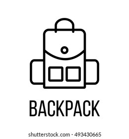 Backpack icon or logo in modern line style. High quality black outline pictogram for web site design and mobile apps. Vector illustration on a white background. 