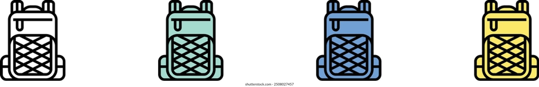 backpack icon. Outline, Green, Blue and Yellow Style Design Isolated On White Background