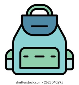Backpack icon. Outline backpack vector icon color flat isolated