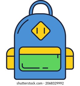 Backpack icon. School bag pack flat vector isolated on white background. Camping and hiking gear. Student supplies. Climbing suitcase. Scouts travel rucksack