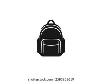 Backpack Icon: School Bag Vector Silhouette, Student Rucksack with Zippers, Pockets and Compartments. College Knapsack Design – Fashionable, Durable Travel Bag Illustration for Study and Adventure.