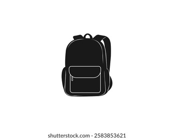 Backpack Icon: School Bag Vector Silhouette, Student Rucksack with Zippers, Pockets and Compartments. College Knapsack Design – Fashionable, Durable Travel Bag Illustration for Study and Adventure.