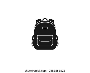 Backpack Icon: School Bag Vector Silhouette, Student Rucksack with Zippers, Pockets and Compartments. College Knapsack Design – Fashionable, Durable Travel Bag Illustration for Study and Adventure.