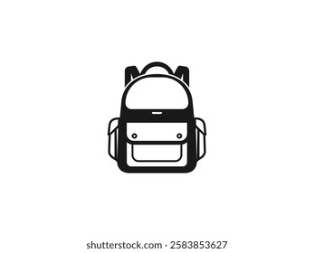 Backpack Icon: School Bag Vector Silhouette, Student Rucksack with Zippers, Pockets and Compartments. College Knapsack Design – Fashionable, Durable Travel Bag Illustration for Study and Adventure.