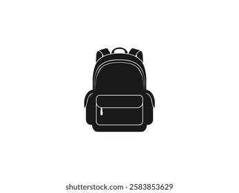 Backpack Icon: School Bag Vector Silhouette, Student Rucksack with Zippers, Pockets and Compartments. College Knapsack Design – Fashionable, Durable Travel Bag Illustration for Study and Adventure.