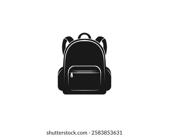 Backpack Icon: School Bag Vector Silhouette, Student Rucksack with Zippers, Pockets and Compartments. College Knapsack Design – Fashionable, Durable Travel Bag Illustration for Study and Adventure.