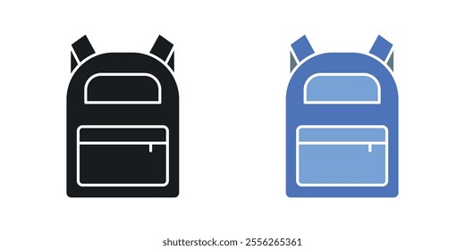 Backpack icon set in black and colored versions.