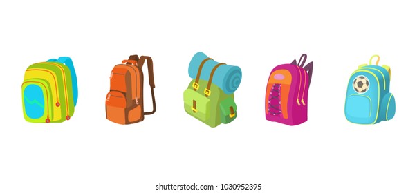 Backpack icon set. Cartoon set of backpack vector icons for web design isolated on white background