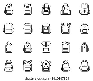 Backpack icon set. Collection of high quality outline web pictograms in modern flat style. Black Backpack symbol for web design and mobile app on white background. Line logo EPS10