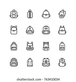 Backpack icon set. Collection of high quality black outline logo for web site design and mobile apps. Vector illustration on a white background.