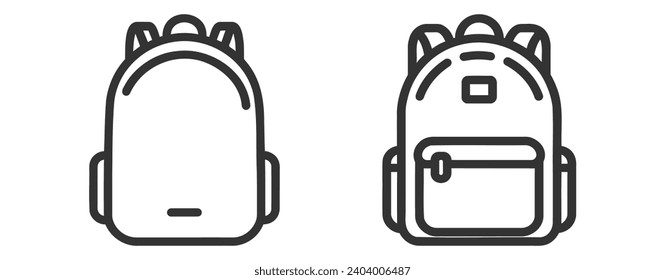 Juego de iconos de mochila, paquete, colección sobre fondo blanco.