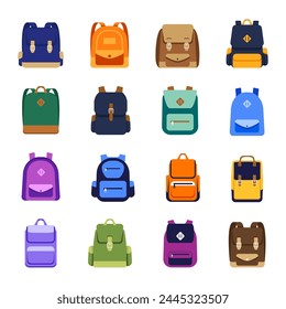 Backpack icon set. School bag sign set. Cartoon style.