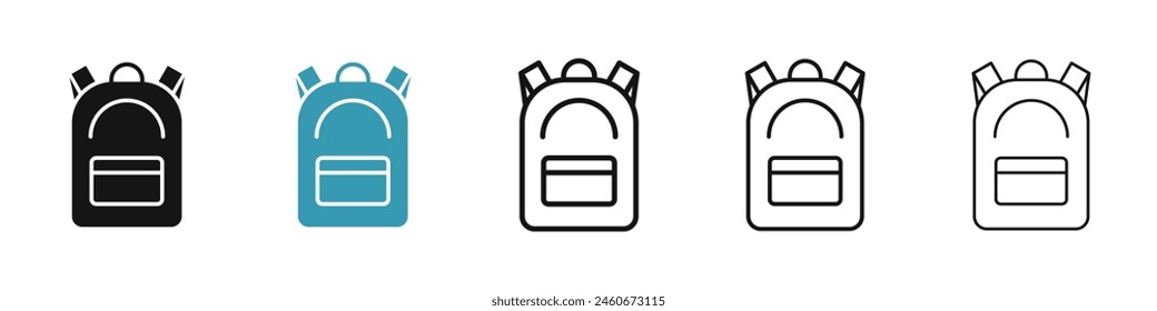 Rucksack-Symbol gesetzt. Schultasche Vektorgrafik Symbol. Gepäckschild. Reisetasche-Symbol für UI-Designs.