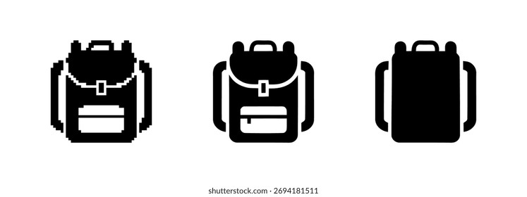 Backpack Icon Set Showing Pixelated and Smoothed Designs for Travel or School