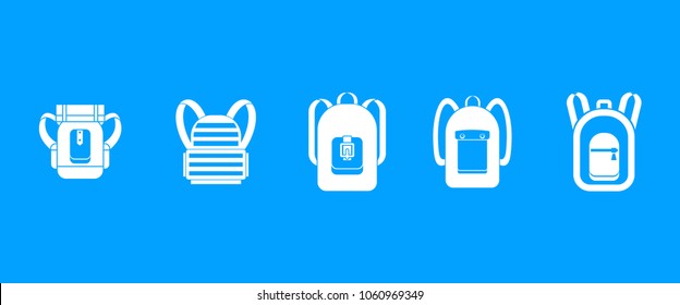 Backpack icon set. Simple set of backpack vector icons for web design isolated on blue background