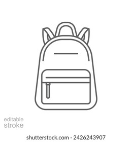 Backpack icon. Simple outline style. Bag, school, back, pack, schoolbag, knapsack, student concept. Thin line symbol. Vector illustration isolated. Editable stroke.