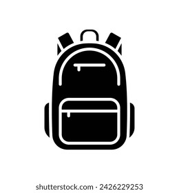 Backpack icon. Simple solid style. Bag, school, back, pack, schoolbag, knapsack, student concept. Black silhouette, glyph symbol. Vector illustration isolated.