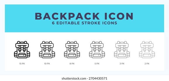 Backpack icon symbol. Logo illustration thin line. Bold line vector icons. Editable stroke