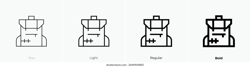 backpack icon. Thin, Light Regular And Bold style design isolated on white background